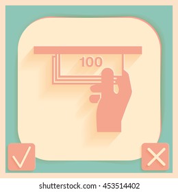 money ATM. symbol issuing or receiving money from an ATM. financial icon. money is given.