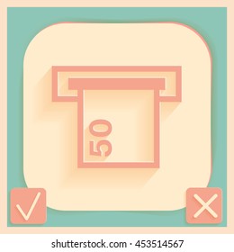 money ATM. symbol issuing or receiving money from an ATM. financial icon. money is given.