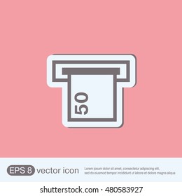 money ATM. symbol issuing or receiving money from an ATM. financial icon. money is given.