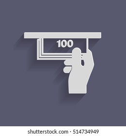 money ATM. symbol issuing or receiving money from an ATM. financial icon. money is given.