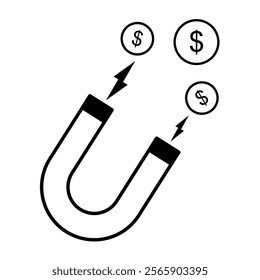 money attracting mahnet icon, simple flat style, illustration, logo sign symbol pictogram template, for ui or ux isolated on white for mobile app, editable	