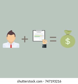 Money attraction flat isometric low poly vector concept. Businessman is floating in the air like a superhero and holding big magnets witch let him to attract coins. Investment, profit, income.