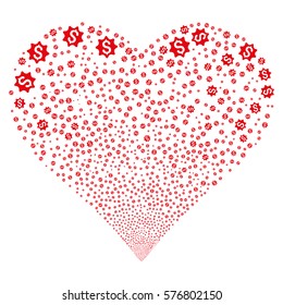 Money Award fireworks with heart shape. Vector illustration style is flat red iconic symbols on a white background. Object valentine heart made from confetti pictograms.