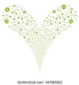 Money Award fireworks stream. Vector illustration style is flat eco green iconic symbols on a white background. Object double fountain combined from random pictographs.
