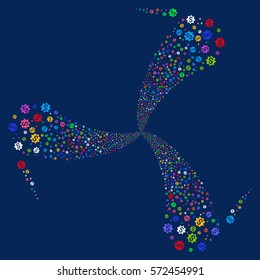 Money Award fireworks swirl rotation. Vector illustration style is flat bright multicolored iconic symbols on a blue background. Object twirl made from random icons.