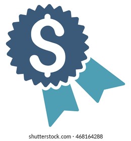Money Award icon. Vector style is bicolor flat iconic symbol with rounded angles, cyan and blue colors, white background.