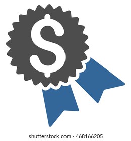 Money Award icon. Vector style is bicolor flat iconic symbol with rounded angles, cobalt and gray colors, white background.