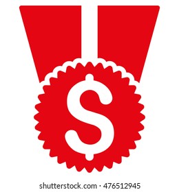 Money Award icon. Vector style is flat iconic symbol with rounded angles, red color, white background.