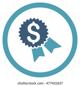 Money Award rounded icon. Vector illustration style is flat iconic bicolor symbol, cyan and blue colors, white background.