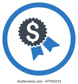 Money Award rounded icon. Vector illustration style is flat iconic bicolor symbol, smooth blue colors, white background.