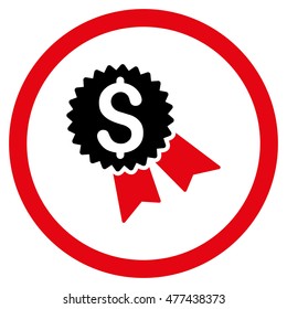 Money Award rounded icon. Vector illustration style is flat iconic bicolor symbol, intensive red and black colors, white background.