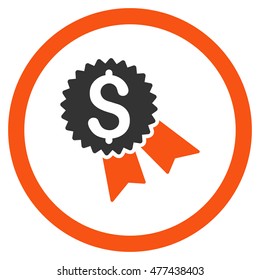 Money Award rounded icon. Vector illustration style is flat iconic bicolor symbol, orange and gray colors, white background.