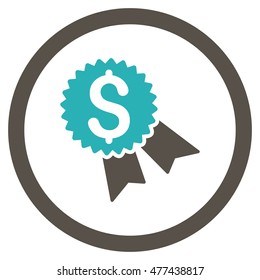 Money Award rounded icon. Vector illustration style is flat iconic bicolor symbol, grey and cyan colors, white background.