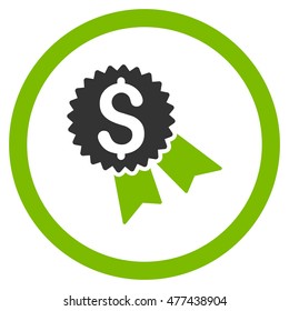 Money Award rounded icon. Vector illustration style is flat iconic bicolor symbol, eco green and gray colors, white background.