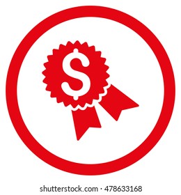 Money Award rounded icon. Vector illustration style is flat iconic symbol, red color, white background.