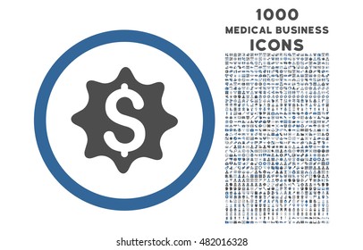 Money Award rounded vector bicolor icon with 1000 medical business icons. Set style is flat pictograms, cobalt and gray colors, white background.