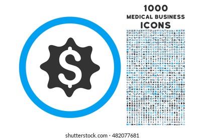 Money Award rounded vector bicolor icon with 1000 medical business icons. Set style is flat pictograms, blue and gray colors, white background.