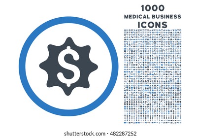 Money Award rounded vector bicolor icon with 1000 medical business icons. Set style is flat pictograms, smooth blue colors, white background.
