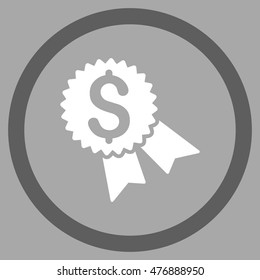 Money Award vector bicolor rounded icon. Image style is a flat icon symbol inside a circle, dark gray and white colors, silver background.