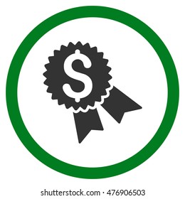 Money Award vector bicolor rounded icon. Image style is a flat icon symbol inside a circle, green and gray colors, white background.