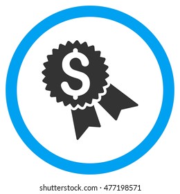 Money Award vector bicolor rounded icon. Image style is a flat icon symbol inside a circle, blue and gray colors, white background.