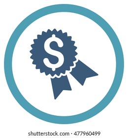 Money Award vector bicolor rounded icon. Image style is a flat icon symbol inside a circle, cyan and blue colors, white background.