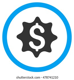 Money Award vector bicolor rounded icon. Image style is a flat icon symbol inside a circle, blue and gray colors, white background.