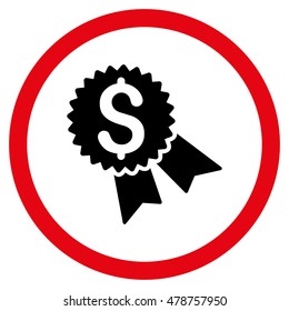 Money Award vector bicolor rounded icon. Image style is a flat icon symbol inside a circle, intensive red and black colors, white background.