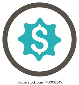 Money Award vector bicolor rounded icon. Image style is a flat icon symbol inside a circle, grey and cyan colors, white background.