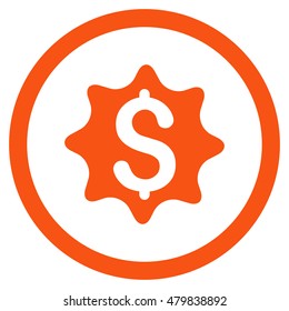 Money Award vector rounded icon. Image style is a flat icon symbol inside a circle, orange color, white background.