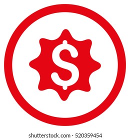 Money Award vector rounded icon. Image style is a flat icon symbol inside a circle, red color, white background.