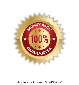 Money Back With 100 Percent Guarantee Sticker Golden Label Icon Seal Isolated Vector Illustration