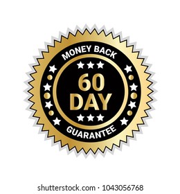 Money Back In 60 Days Guarantee Badge Golden Medal Isolated Vector Illustration