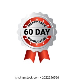 Money Back In 60 Days Template Medal With Ribbon Label Isolated Vector Illustration