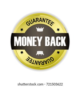 Money back badge with gold and black border.vector illustration