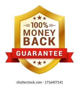 Money Back Badge, Guarantee Certificate Emblem For Customer. Market And Store Sign. Vector Flat Style Cartoon Illustration Isolated On White Background