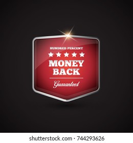Money back button, retro vintage badge. Vector.