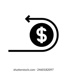 Money back, dollar coin with arrow back icon vector