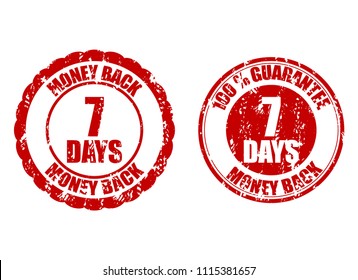 Money back guarantee 7 days. Vector guarantee seven days risk-free, time refund warranty illustration