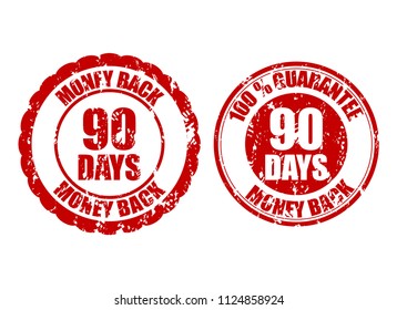 Money back guarantee 90 days rubber stamp inprint. Vector ninety stamp guarantee illustration