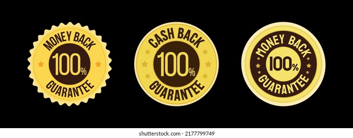 Money back Guarantee Badge design. Cash Back Warranty Stamp Label. Yellow Gold color in vector.