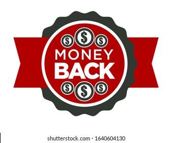 Money Back Guarantee Badge, Repayment Or Special Offer Isolated Icon Vector. Good Deal, Certificate Or Stamp, Coins With Dollar Signs, Emblem. Safe Shopping Warranty, Percents Return Seal Or Logo