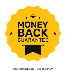 Money back guarantee badge, website golden label, refund warranty emblem or stamp, vector