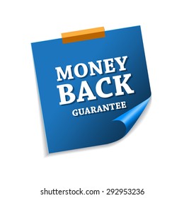 Money Back Guarantee Blue Sticky Notes Vector Icon Design