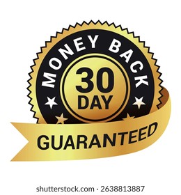 Money back guarantee golden medal with ribbon sign label realistic vector illustration. Financial insurance retail commercial commitment service satisfaction control luxury badge decorative design