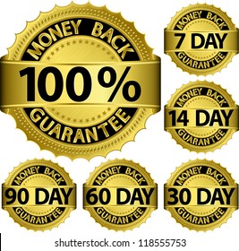 Money back guarantee golden set, vector illustration
