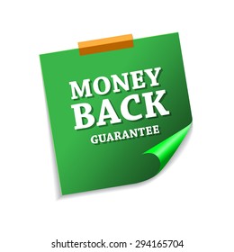 Money Back Guarantee Green Sticky Notes Vector Icon Design