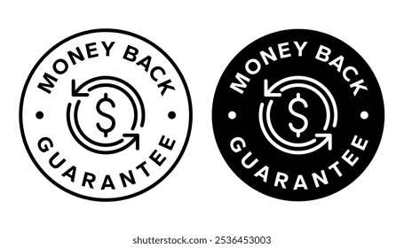 Money back Guarantee icon. Badge e commerce and Shopping cart icons line set. Money back logo design.