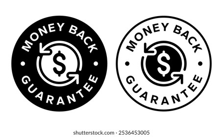 Money back Guarantee icon. Badge e commerce and Shopping cart icons line set. Money back logo design.