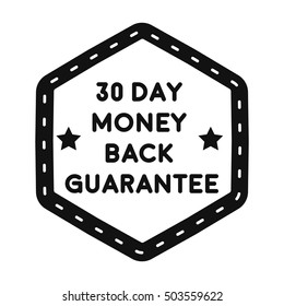 Money back guarantee icon in black style isolated on white background. Label symbol stock vector illustration.